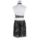 Women Short Fringe Belt Suit Black Polyester Belts Rivet Short Tassels Buckle Belt Suit