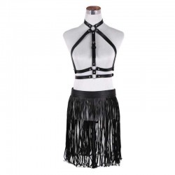 Women Short Fringe Belt Suit Black Polyester Belts Rivet Short Tassels Buckle Belt Suit