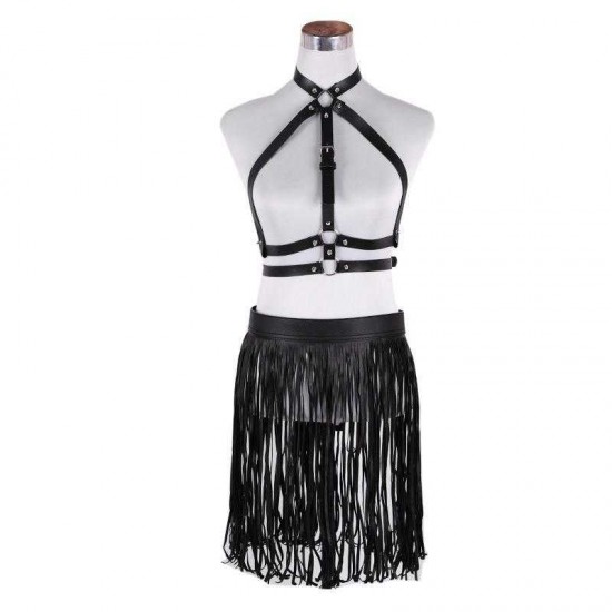 Women Short Fringe Belt Suit Black Polyester Belts Rivet Short Tassels Buckle Belt Suit