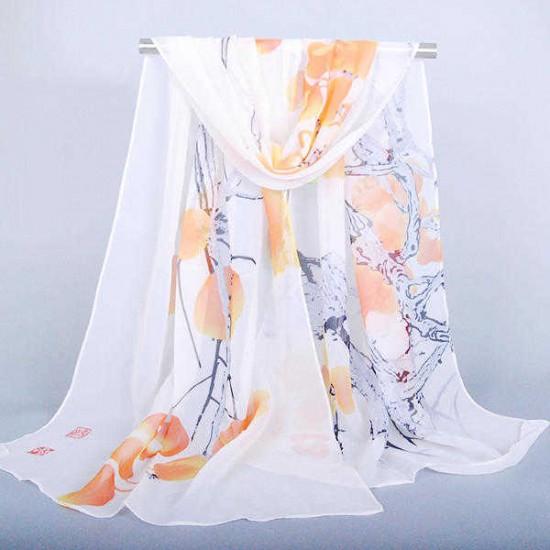 Women Silk Traditional Chinese Painting Scarf Fashion Outdoor Summer Flower Shawl