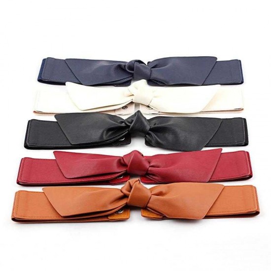 Women Skirt Decoration Waist Design Bow PU Belt Casual Wild Vogue Elastic Waistband