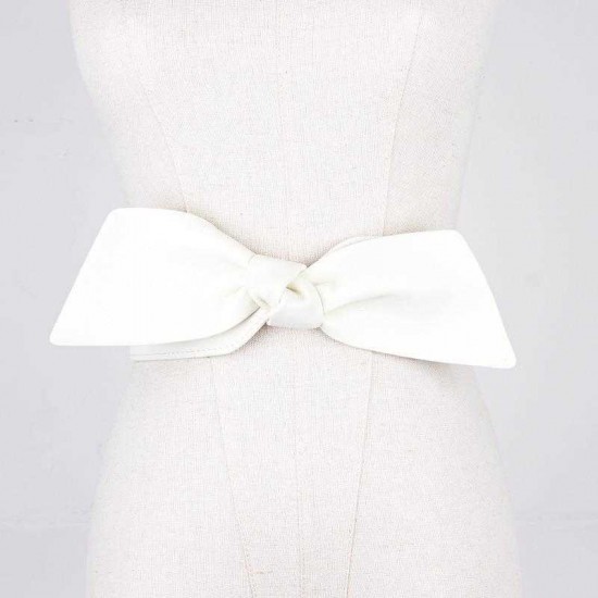 Women Skirt Decoration Waist Design Bow PU Belt Casual Wild Vogue Elastic Waistband