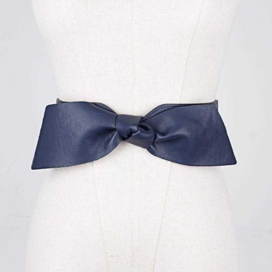 Women Skirt Decoration Waist Design Bow PU Belt Casual Wild Vogue Elastic Waistband