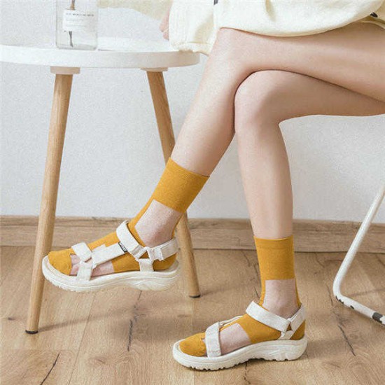 Women Small Squares Crystal Silk Socks Breathable Elastic Middle Tube Socks