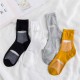 Women Small Squares Crystal Silk Socks Breathable Elastic Middle Tube Socks