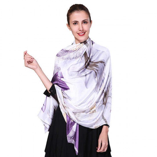 Women Soft Printing Satin Silk Scarves Outdoor Summer Sunscreen Beach Shawl Towel