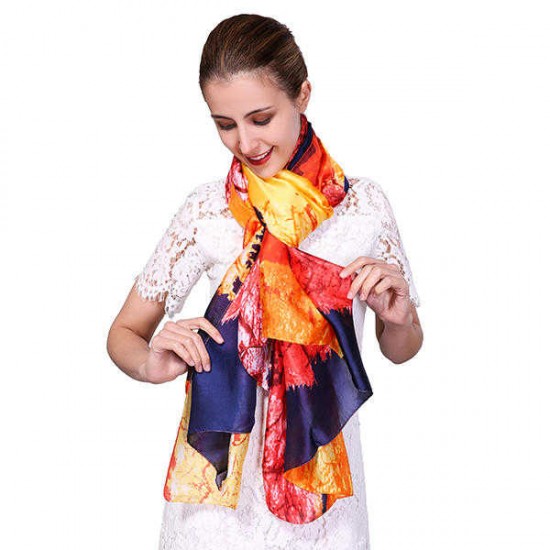 Women Soft Printing Satin Silk Scarves Outdoor Summer Sunscreen Beach Shawl Towel