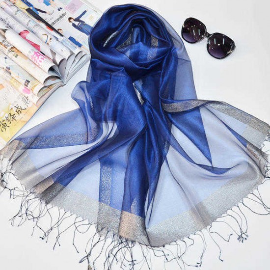 Women Soft Silk Satin Scarves Solid Color Long Sunscreen Beach Towel Shawl