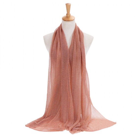 Women Solid Color Bright Silk Pleated Long Scarf Fashion Headscarf Headpieces