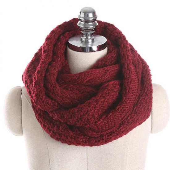 Women Solid Knitted Collar Scarves Warm Neck Scarves Neck Warmer Circle Scarf Windproof