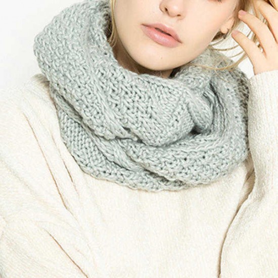 Women Solid Knitted Collar Scarves Warm Neck Scarves Neck Warmer Circle Scarf Windproof