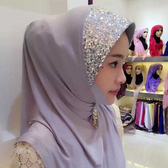 Women Splicing Sequins Headband Scarf Arabian Hat Arab Wrap Scarf Turban Hat