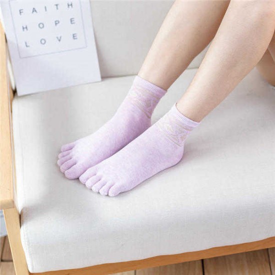 Women Spring Cotton Breathable Middle Tube Socks Deodorant Sweat Five Toe Socks