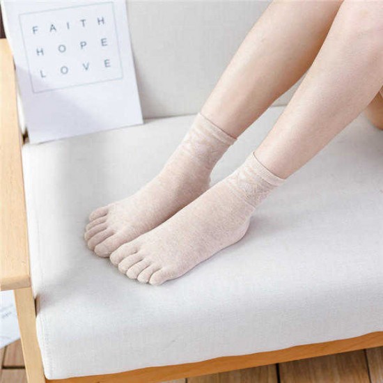 Women Spring Cotton Breathable Middle Tube Socks Deodorant Sweat Five Toe Socks