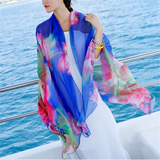 Women Spring Summer Oversized Printing Scarf Sunscreen Chiffon Scarves Shawls Beach Towel