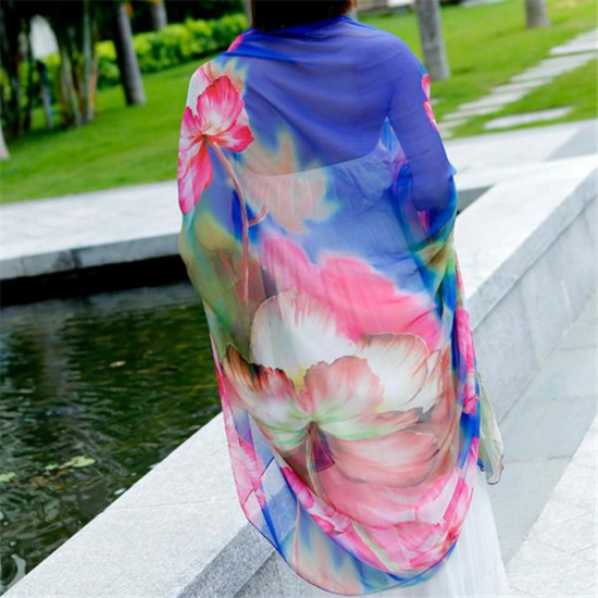 Women Spring Summer Oversized Printing Scarf Sunscreen Chiffon Scarves Shawls Beach Towel