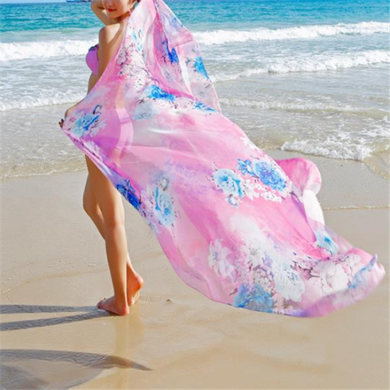 Women Spring Summer Oversized Printing Scarf Sunscreen Chiffon Scarves Shawls Beach Towel