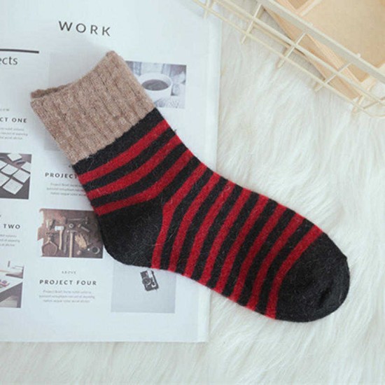 Women Stripe Artificial Rabbit Hair Thicken Winter Warm Socks Casual Deodorization Crew Sock