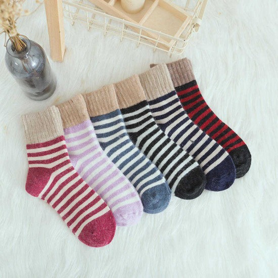 Women Stripe Artificial Rabbit Hair Thicken Winter Warm Socks Casual Deodorization Crew Sock