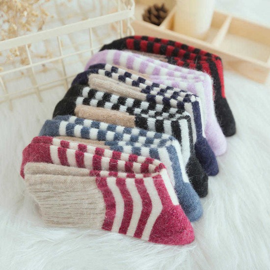 Women Stripe Artificial Rabbit Hair Thicken Winter Warm Socks Casual Deodorization Crew Sock