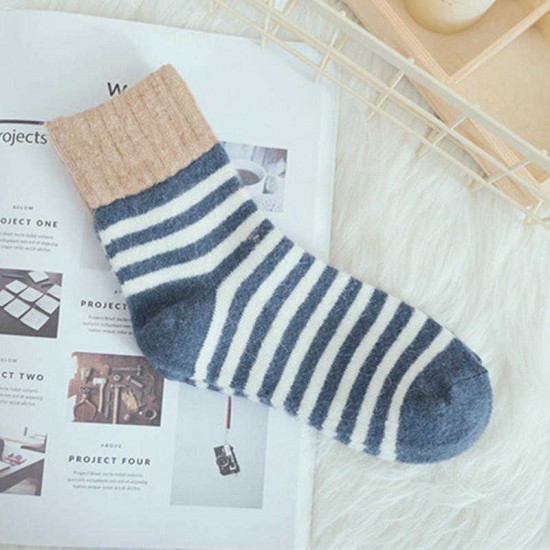 Women Stripe Artificial Rabbit Hair Thicken Winter Warm Socks Casual Deodorization Crew Sock