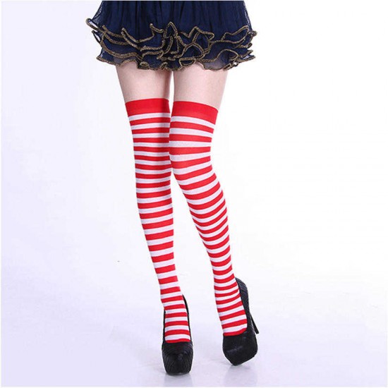 Women Stripe Multi Color Tube Dresses Over the Knee Thigh High Stockings Cosplay Socks