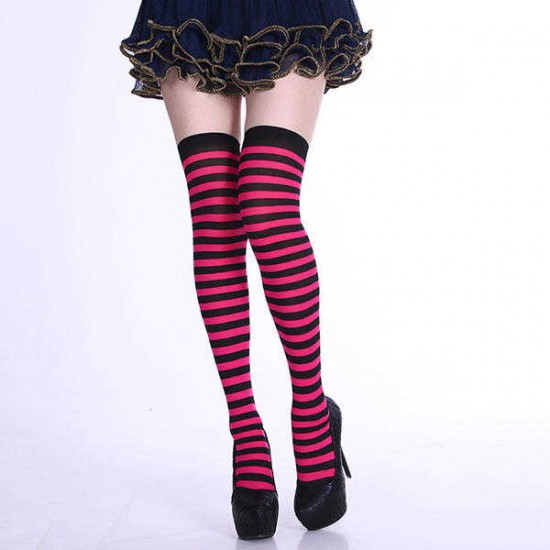 Women Stripe Multi Color Tube Dresses Over the Knee Thigh High Stockings Cosplay Socks