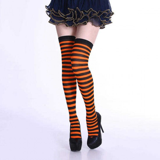 Women Stripe Multi Color Tube Dresses Over the Knee Thigh High Stockings Cosplay Socks