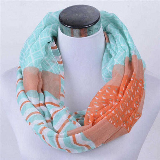 Women Stripe Print Winter Collar Scarves Voile Neck Warm Circle Scarves