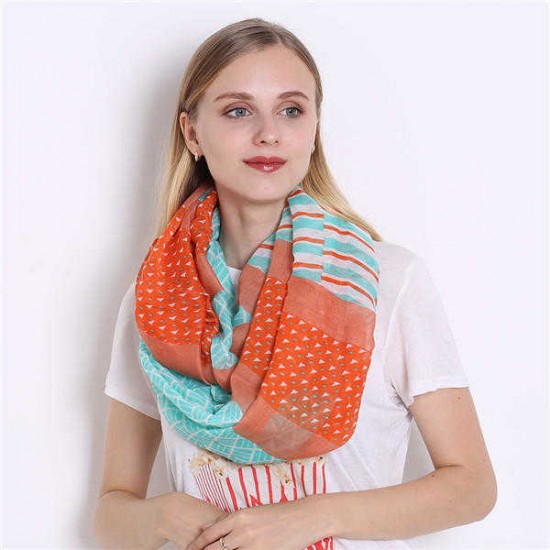 Women Stripe Print Winter Collar Scarves Voile Neck Warm Circle Scarves