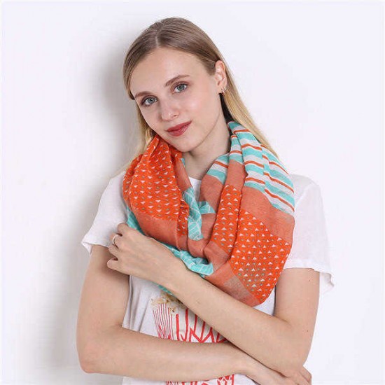 Women Stripe Print Winter Collar Scarves Voile Neck Warm Circle Scarves