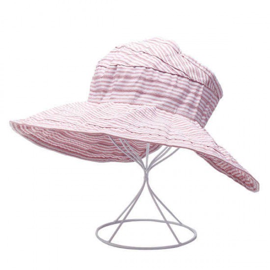 Women Stripe Summer Sunshade Cotton Beach Hat Outdoor Casual Visor Sun Hat