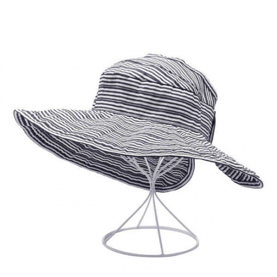 Women Stripe Summer Sunshade Cotton Beach Hat Outdoor Casual Visor Sun Hat