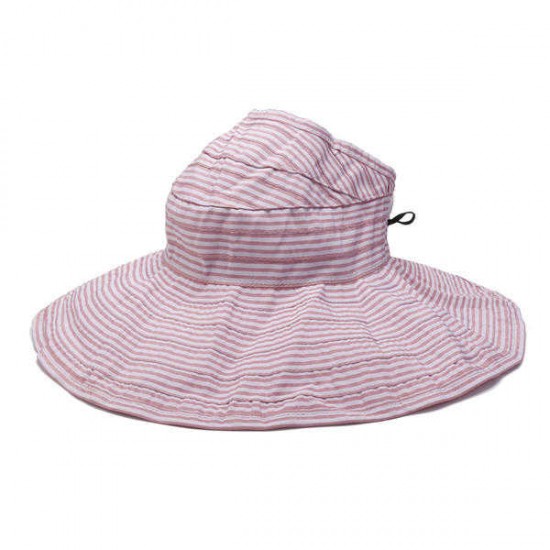 Women Stripe Summer Sunshade Cotton Beach Hat Outdoor Casual Visor Sun Hat