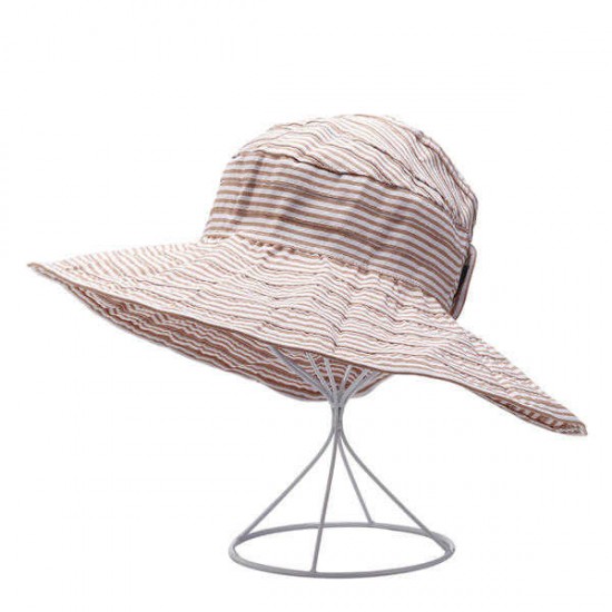 Women Stripe Summer Sunshade Cotton Beach Hat Outdoor Casual Visor Sun Hat