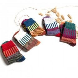 Women Stripe Wool Blend Socks Multi-Color Design Warm Casual Tube Thickening Sock