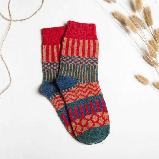 Women Stripe Wool Blend Socks Multi-Color Design Warm Casual Tube Thickening Sock