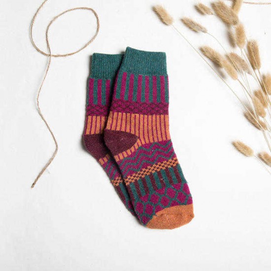 Women Stripe Wool Blend Socks Multi-Color Design Warm Casual Tube Thickening Sock