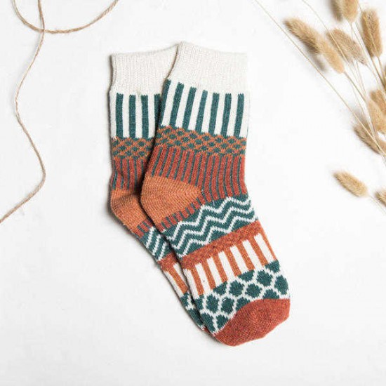 Women Stripe Wool Blend Socks Multi-Color Design Warm Casual Tube Thickening Sock