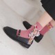 Women Students Casual Combed Cotton Middle Tube Socks With Chiffon Flower Strip