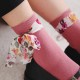 Women Students Casual Combed Cotton Middle Tube Socks With Chiffon Flower Strip