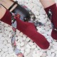 Women Students Casual Combed Cotton Middle Tube Socks With Chiffon Flower Strip