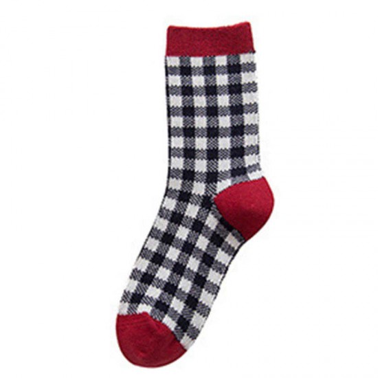 Women Students Cotton Plaid Middle Tube Socks