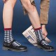 Women Students Cotton Plaid Middle Tube Socks