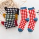 Women Students Cotton Plaid Middle Tube Socks