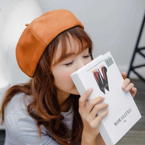 Women Suede Solid Pumpkin Cap Elegant Lady Girl Warm Beret Cap