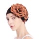 Women Summer African Velvet Flower Turban Hat Ethnic Style Double-Layer Beanie Cap