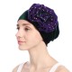 Women Summer African Velvet Flower Turban Hat Ethnic Style Double-Layer Beanie Cap