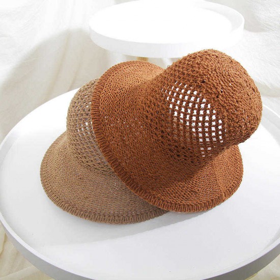 Women Summer Bamboo Breathable Bucket Hat Wide-Brimmed Visor Hat