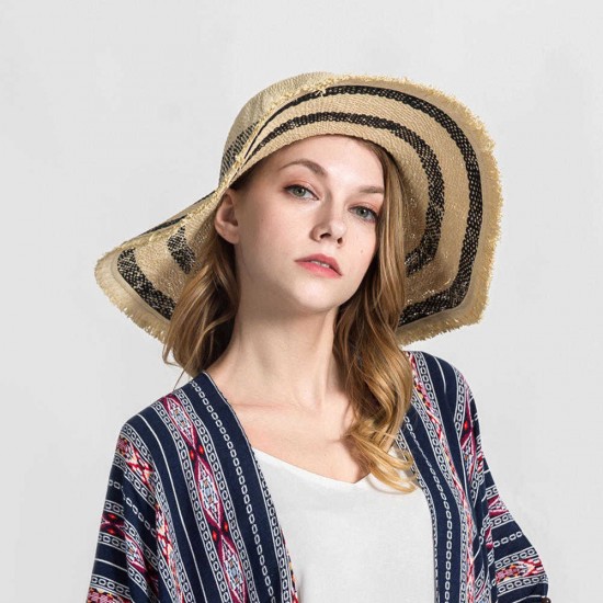 Women Summer Beach Outdoor Wide Brim Straw Hat Breathable Sunshade Visor Hat